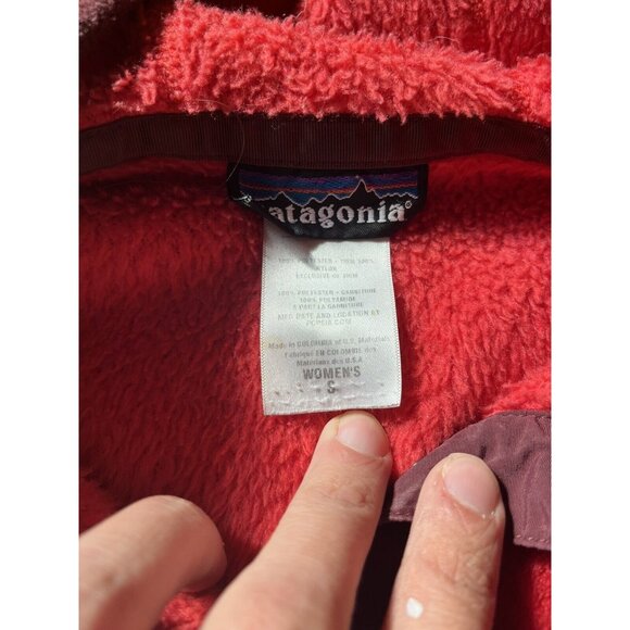 Womens Patagonia Bright Red Polartec Deep Fleece Snap T Pullover Hoodie Small - Picture 3 of 9